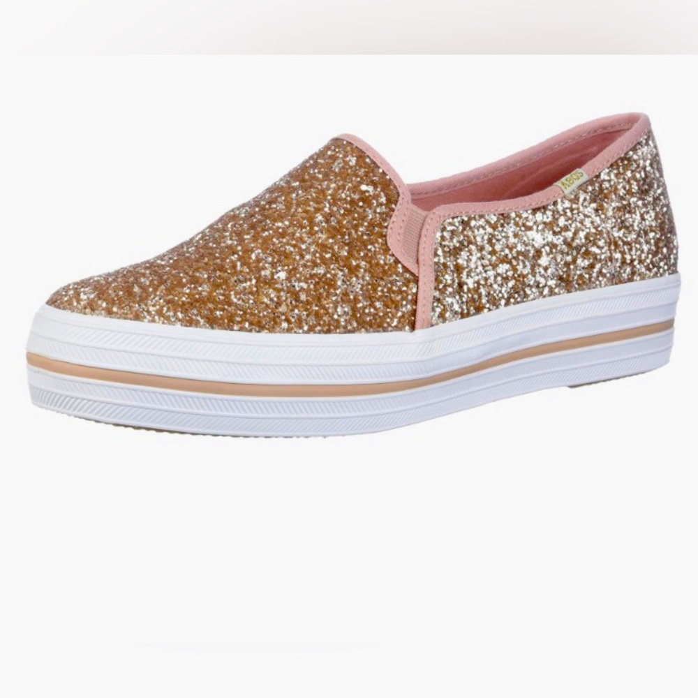Keds x Kate Spade Rose Triple Decker Gold Glitter Pailettes Platform Shoes
